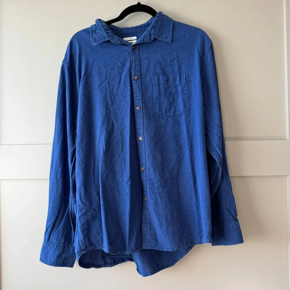 Old Navy Linen Blend Shirt Mens XL Blue Slim Fit Long Sleeve Button Down Pocket